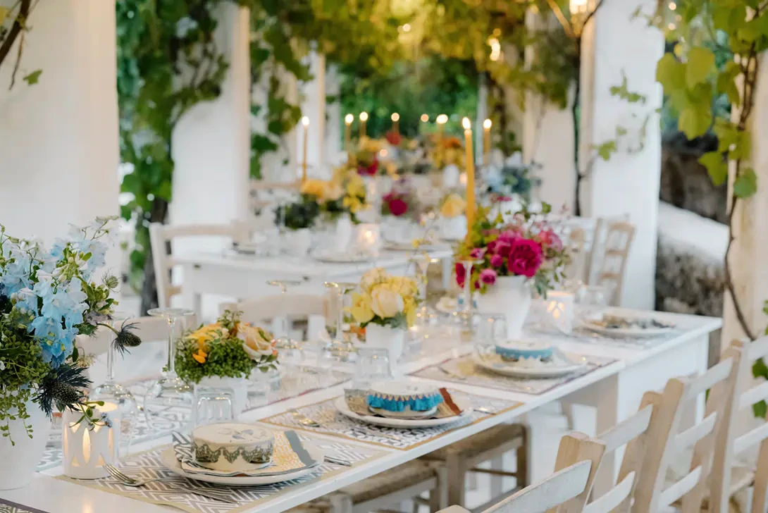 Welcome dinner under a pergola in Puglia