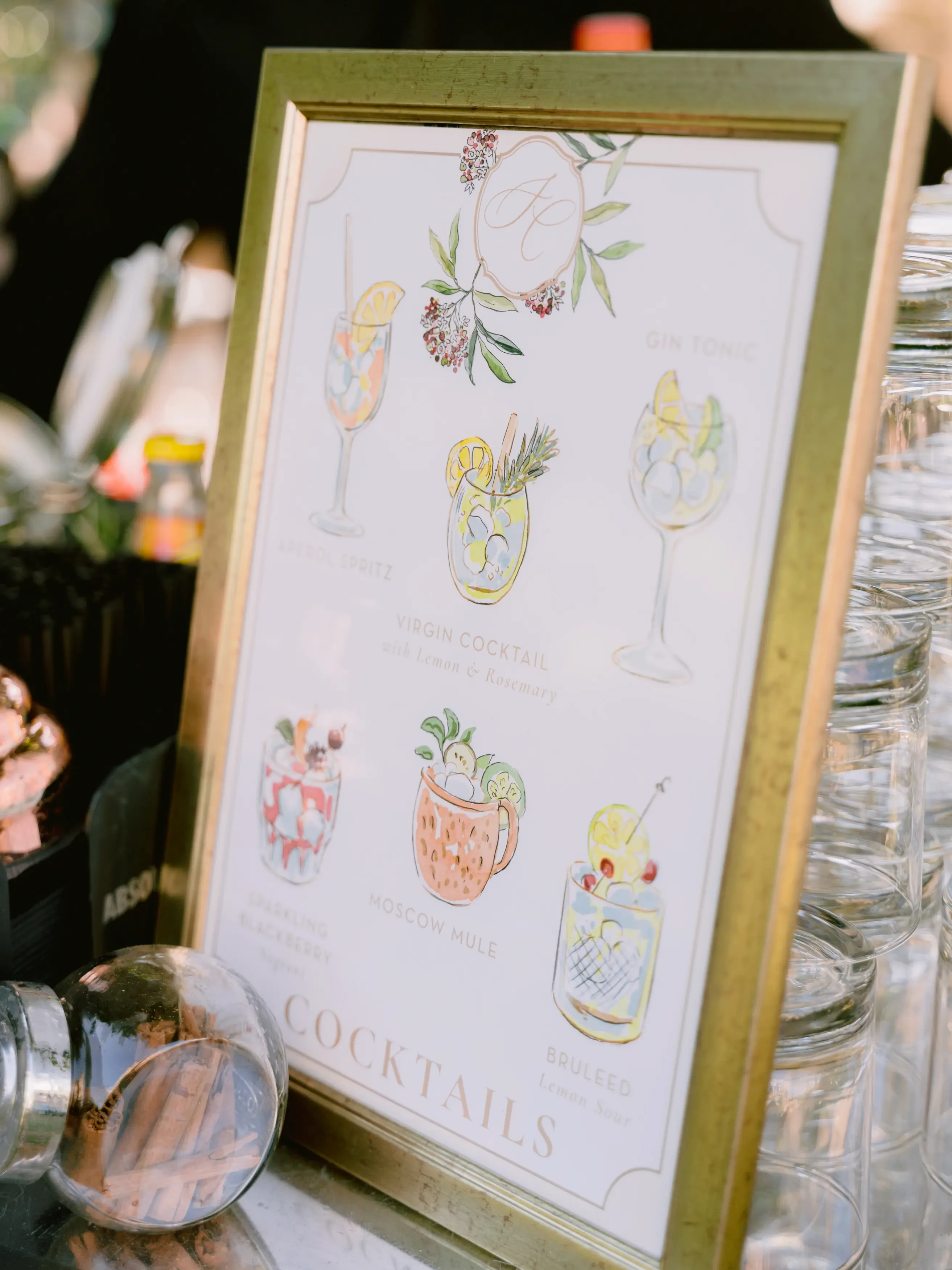Drinks menu at wedding in Villa Cetinale in Siena