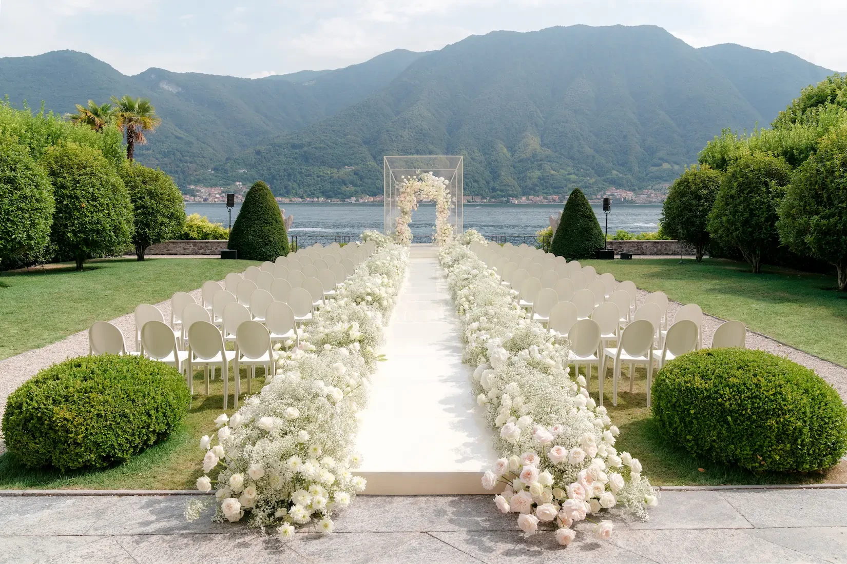 Bridal Catwalk floral decorations at Villa Balbiano