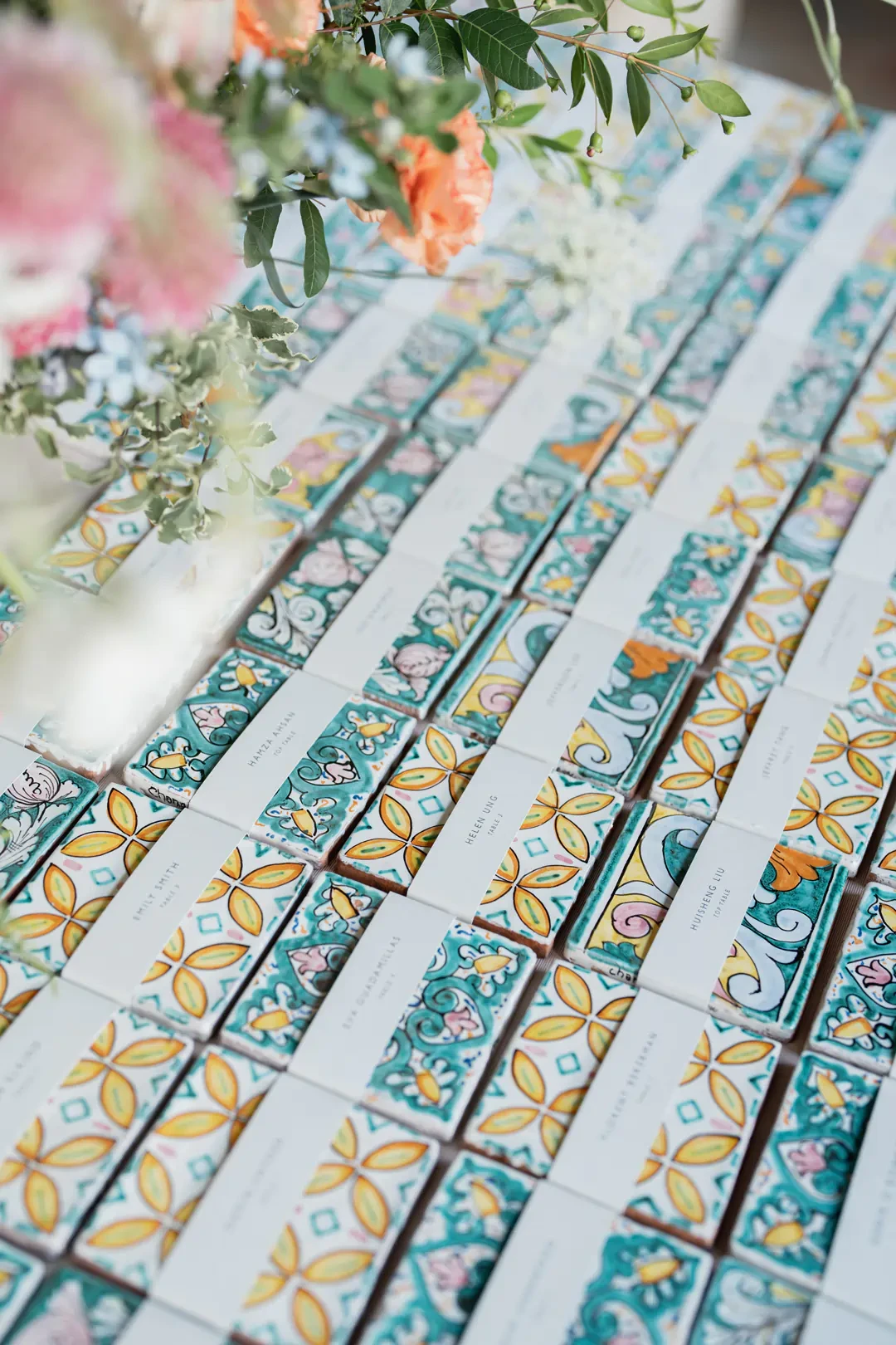 wedding placeholders and flower decorated chairs in Ravello