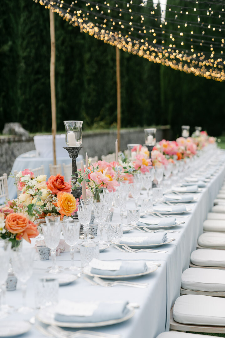 Table setting for wedding banquet in Tuscany