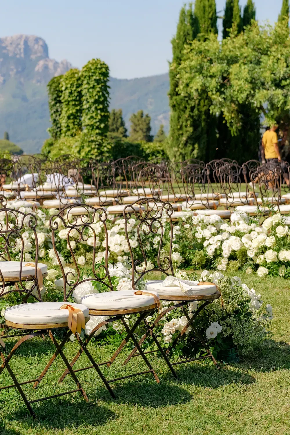 wedding chairs and floral decoration before the ceremony