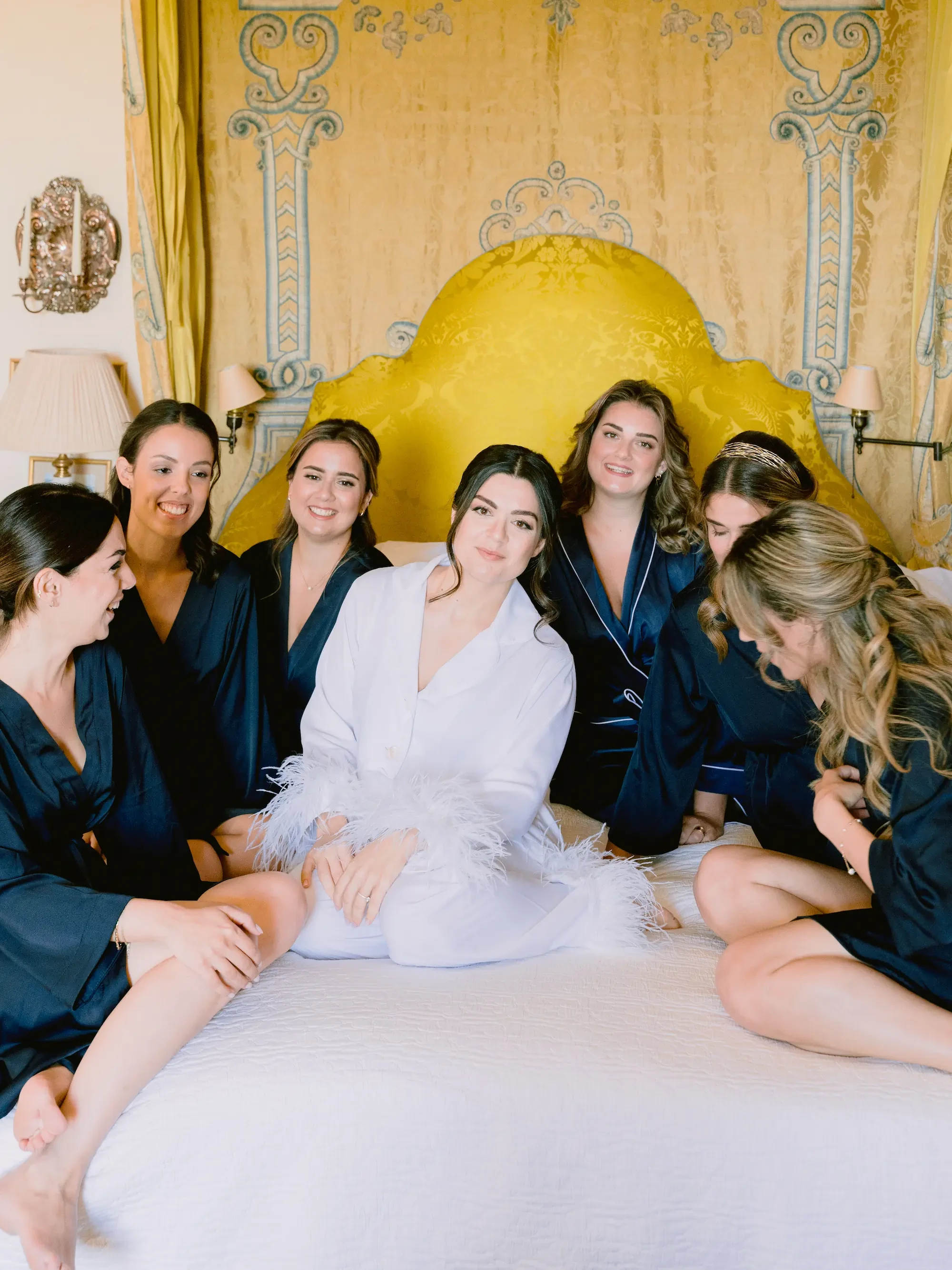 bride and bridesmaid portrait in the rooms of Villa Cetinale in Siena before the wedding ceremony