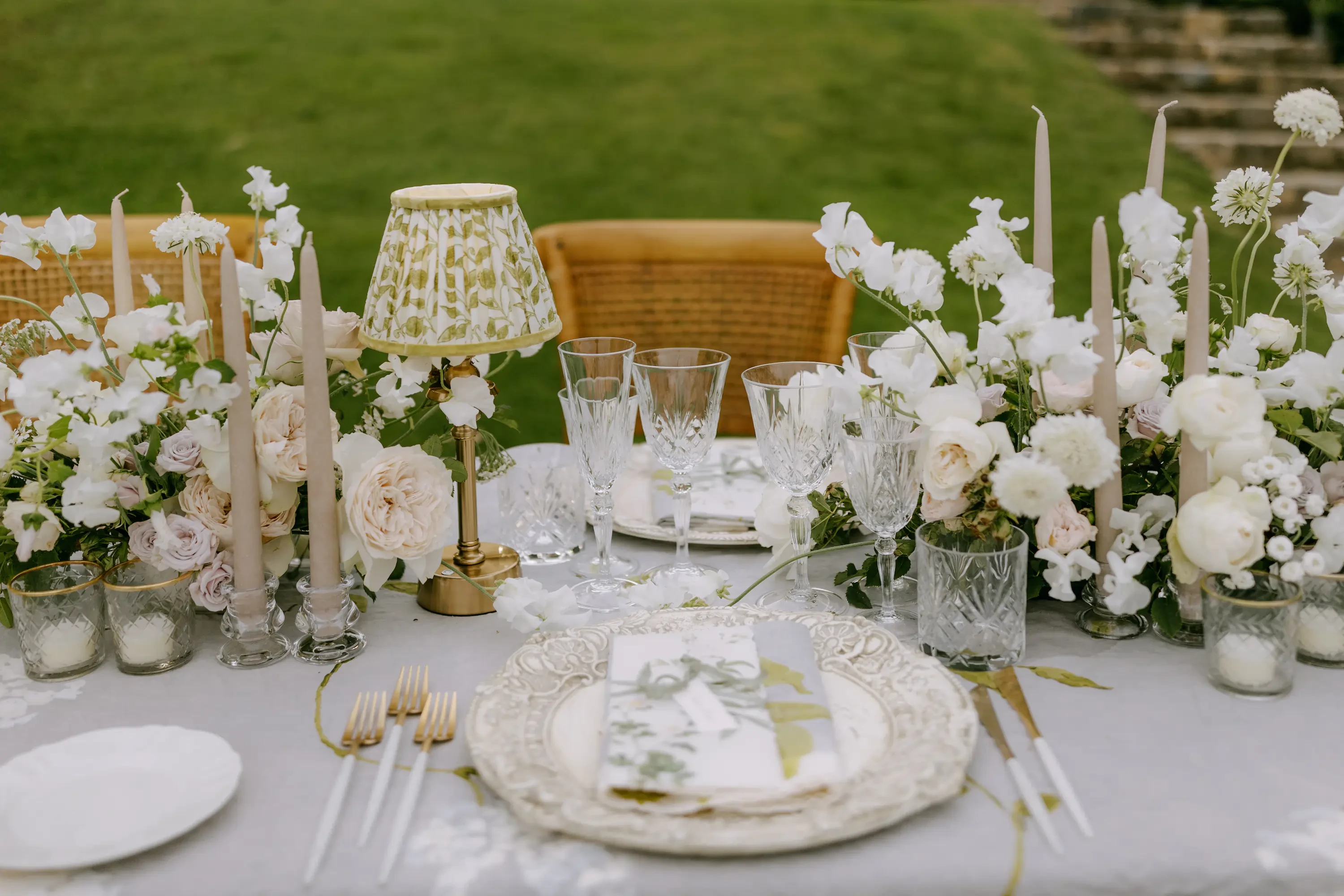 Castello Di Vicarello Wedding Tablescape With Crystal And Candles