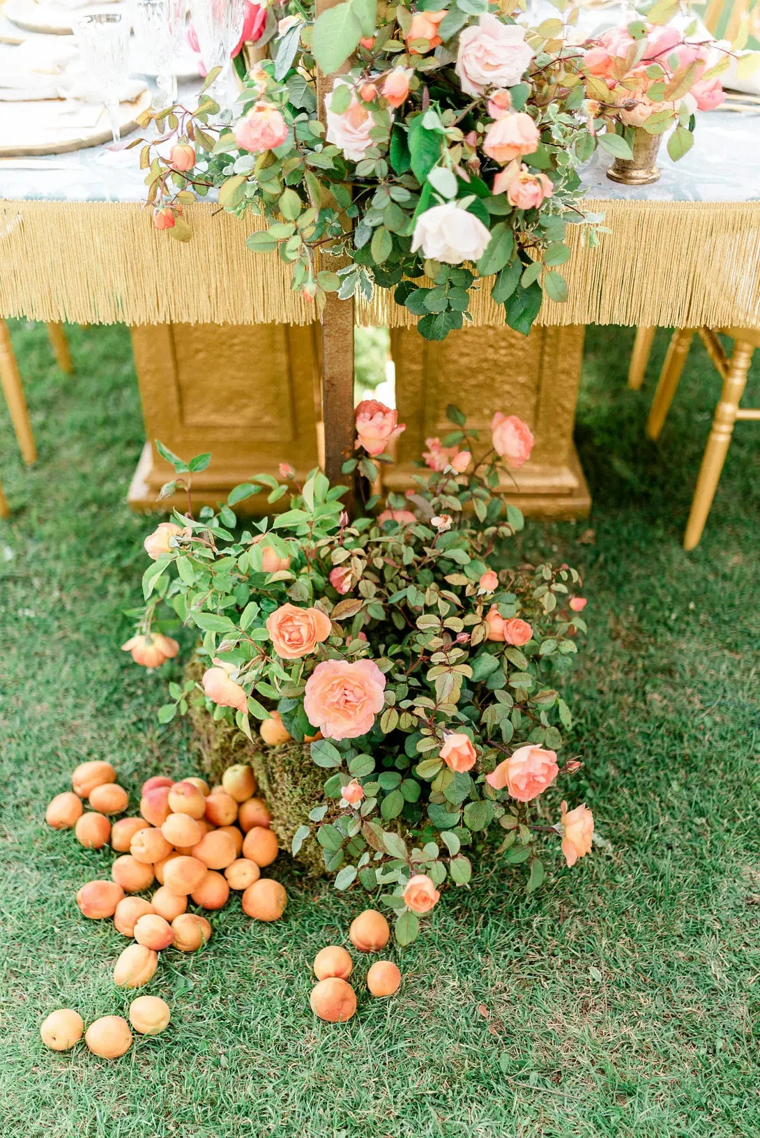Detail of flower decorations in pink and orange
