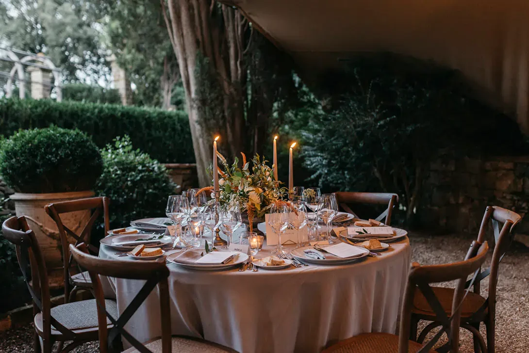 Round table for wedding banquet in Tuscany
