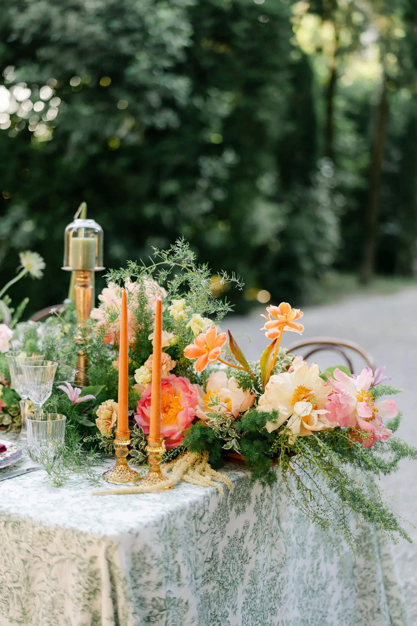 La Foce Tuscany Wedding Table Decor Orange Taper Candles