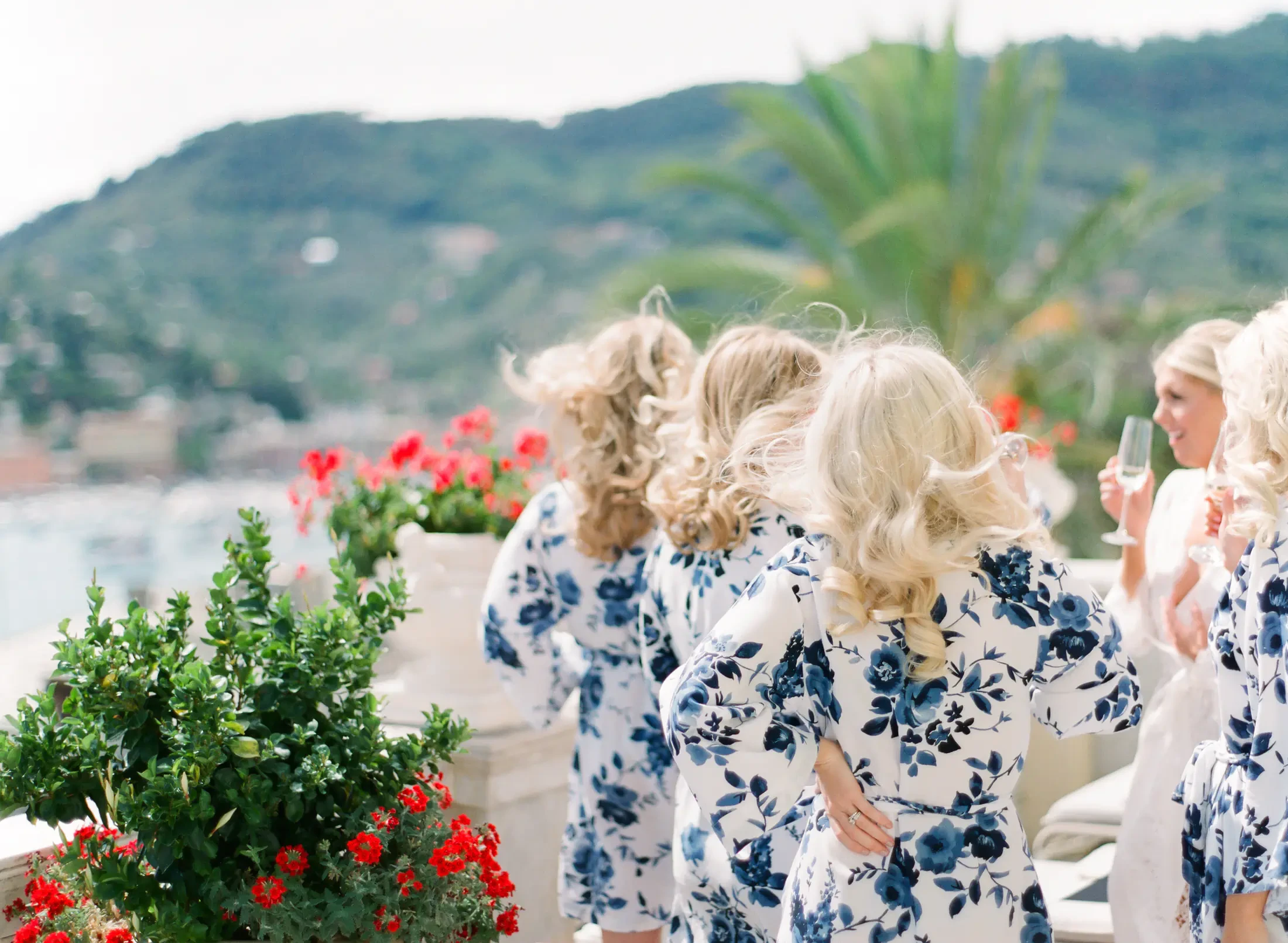 Bride and bridesmaids getting ready for the ceremony