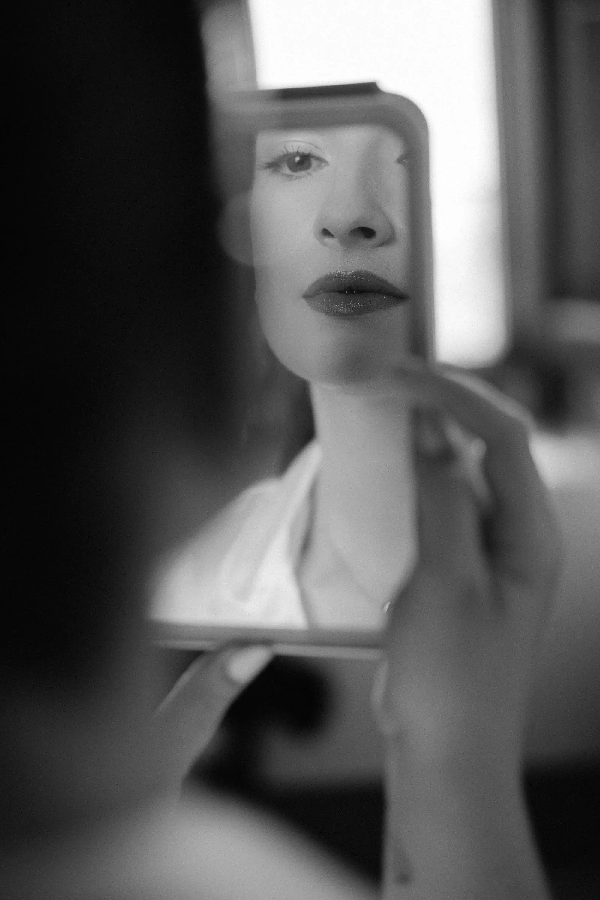 Black and white bride getting ready mirror