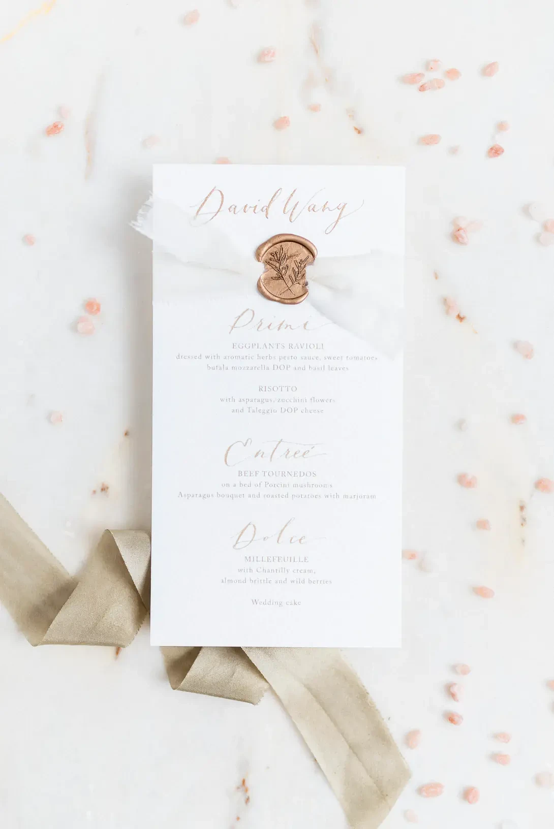 Wedding menu with sealing wax