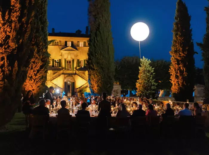 nighttime wedding celebrations at Villa Cetinale