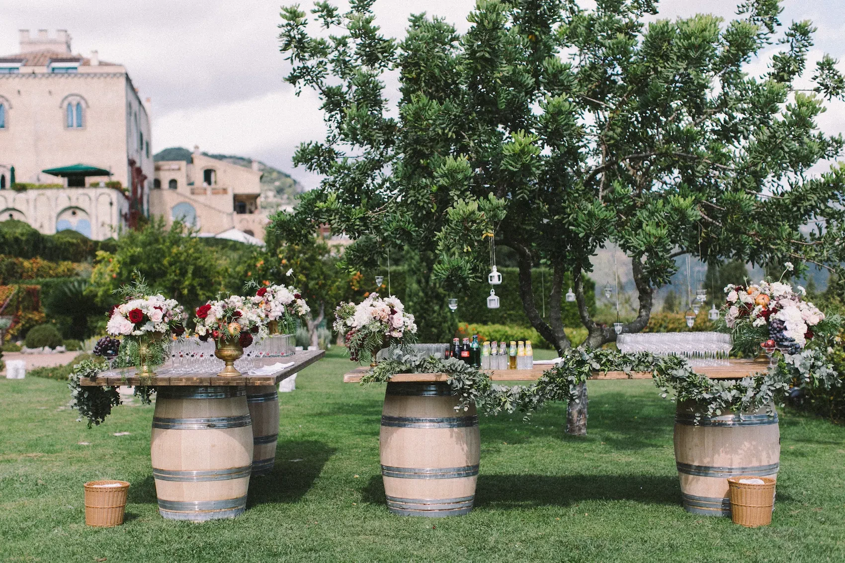 Barrel tables for wedding cocktail