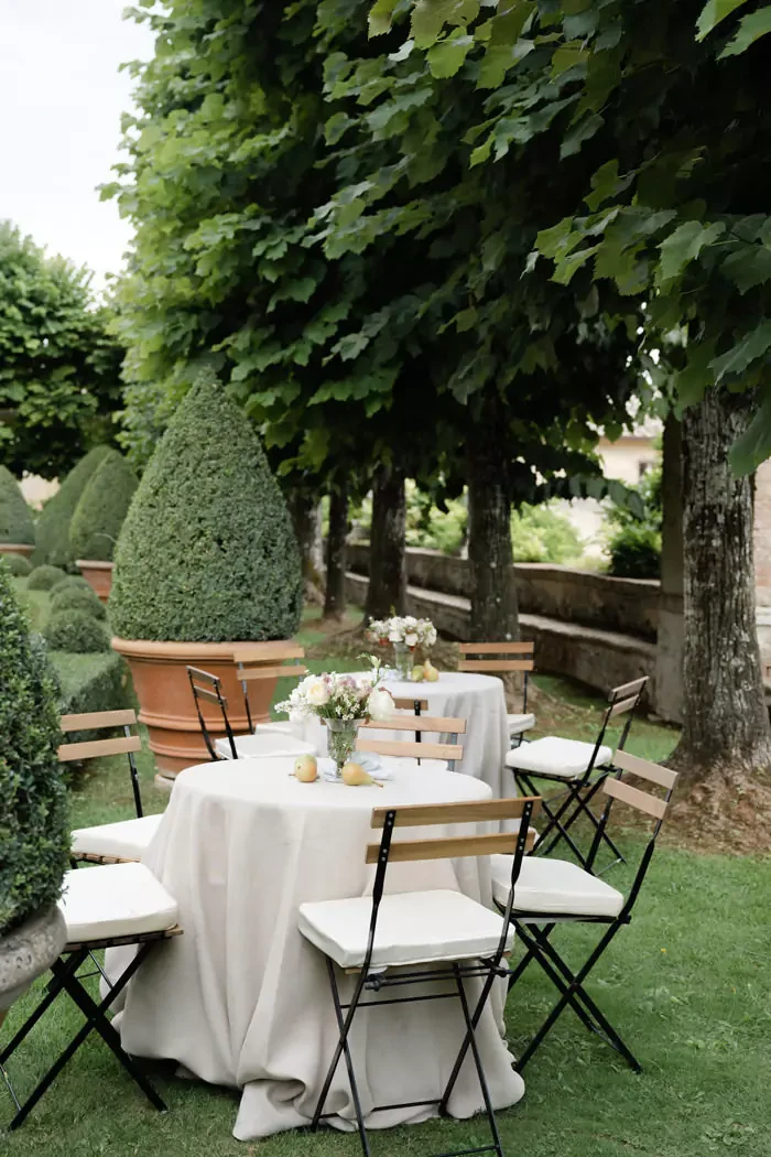 Cocktail table decorations at Villa Cetinale 