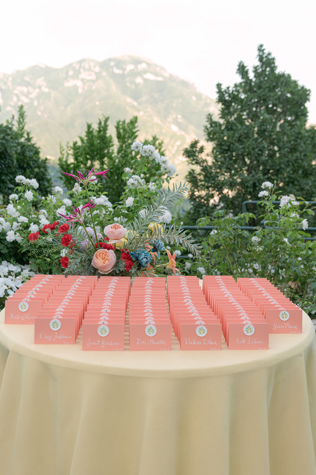 Escort cards in the gardens of Hotel Caruso in Ravello
