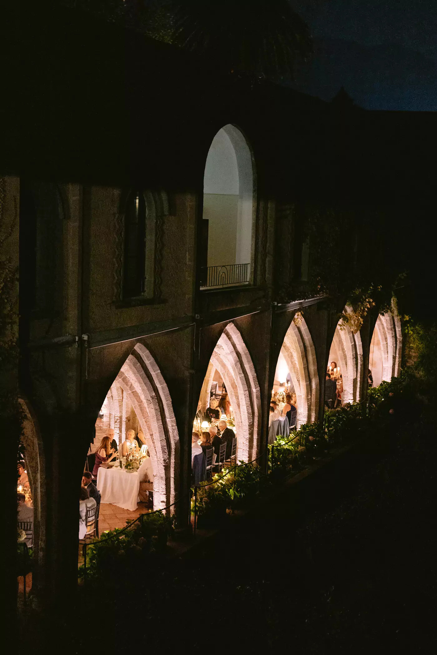 Illuminated Ravello Arches Exterior Night Wedding Dinner