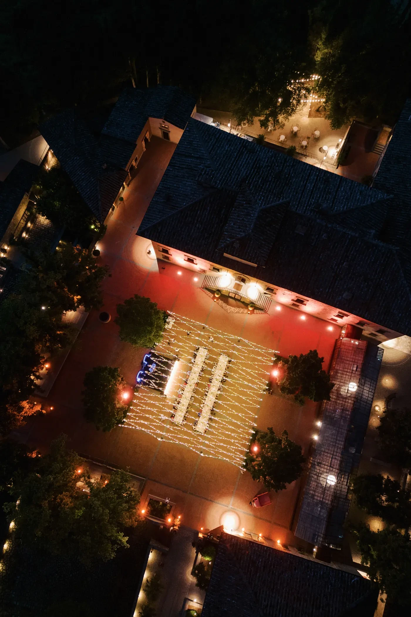 Courtyard Wedding Reception String Lights