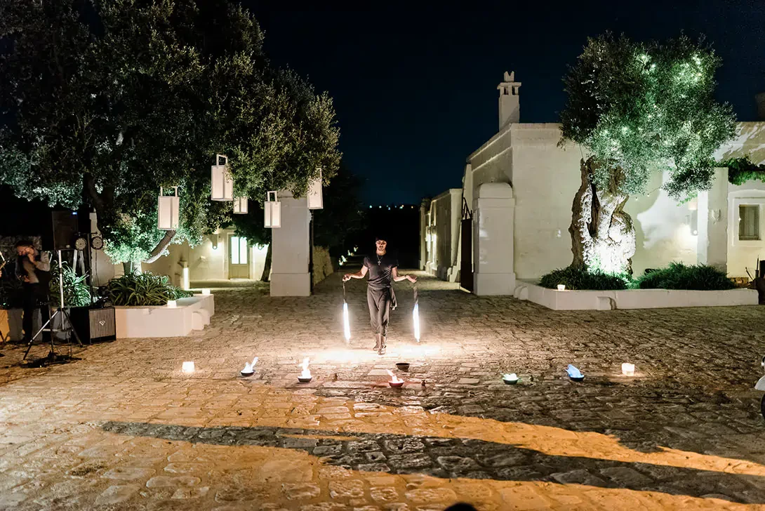 Fire eater at wedding in Puglia