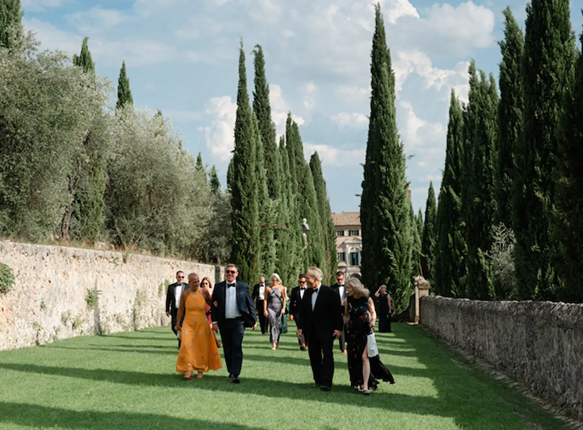 Guests Arrive at the Garden Ceremony at Villa Cetinale