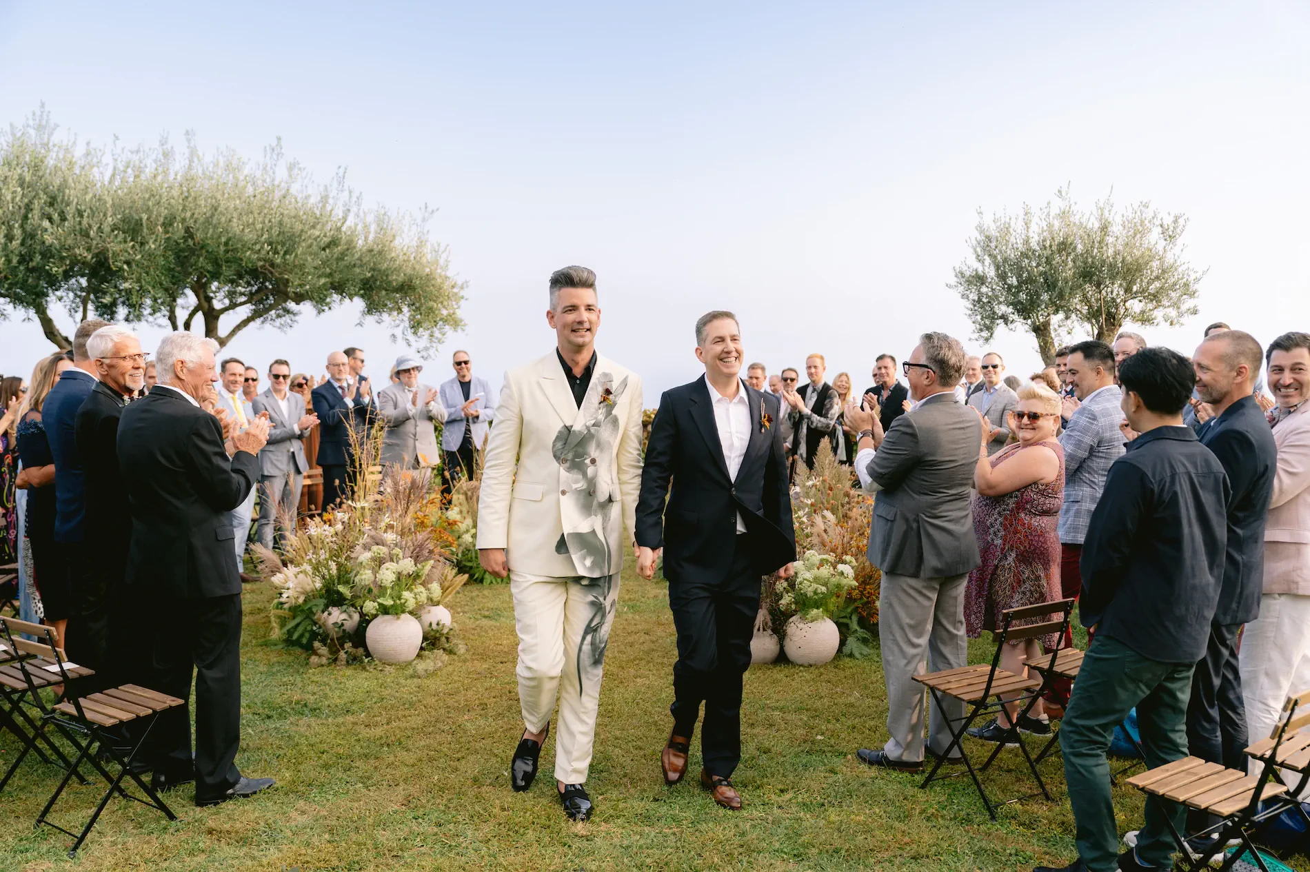 Grooms Walking Down Aisle Hand in Hand Villa Cimbrone