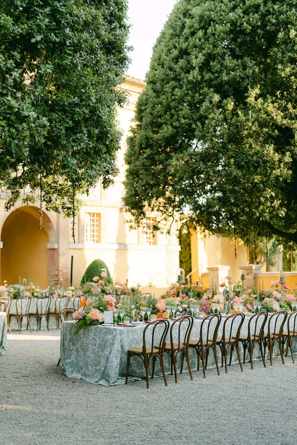 La Foce Tuscany Wedding Courtyard Dinner Table Setting