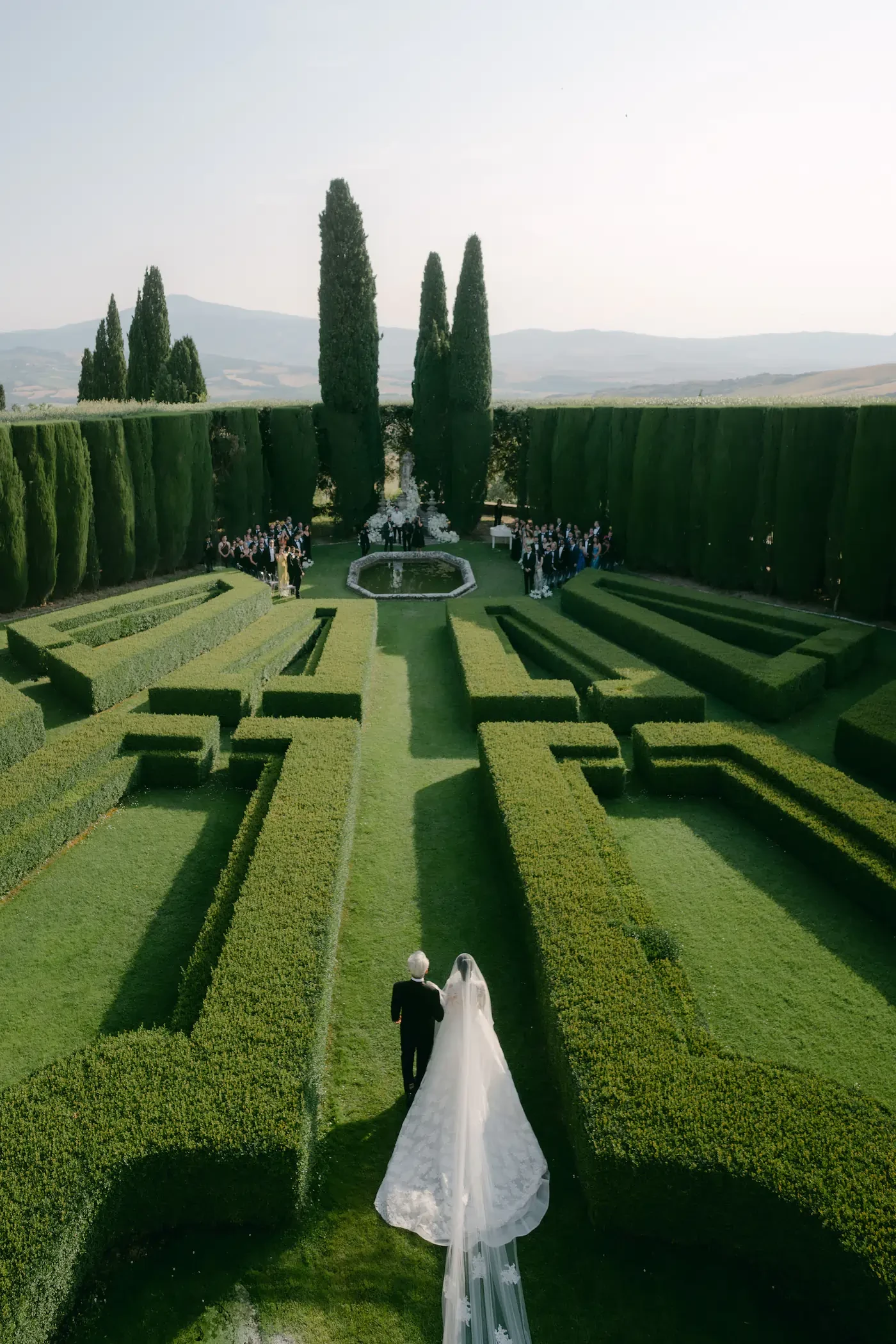La Foce Tuscany Wedding Ceremony Aerial View Gardens