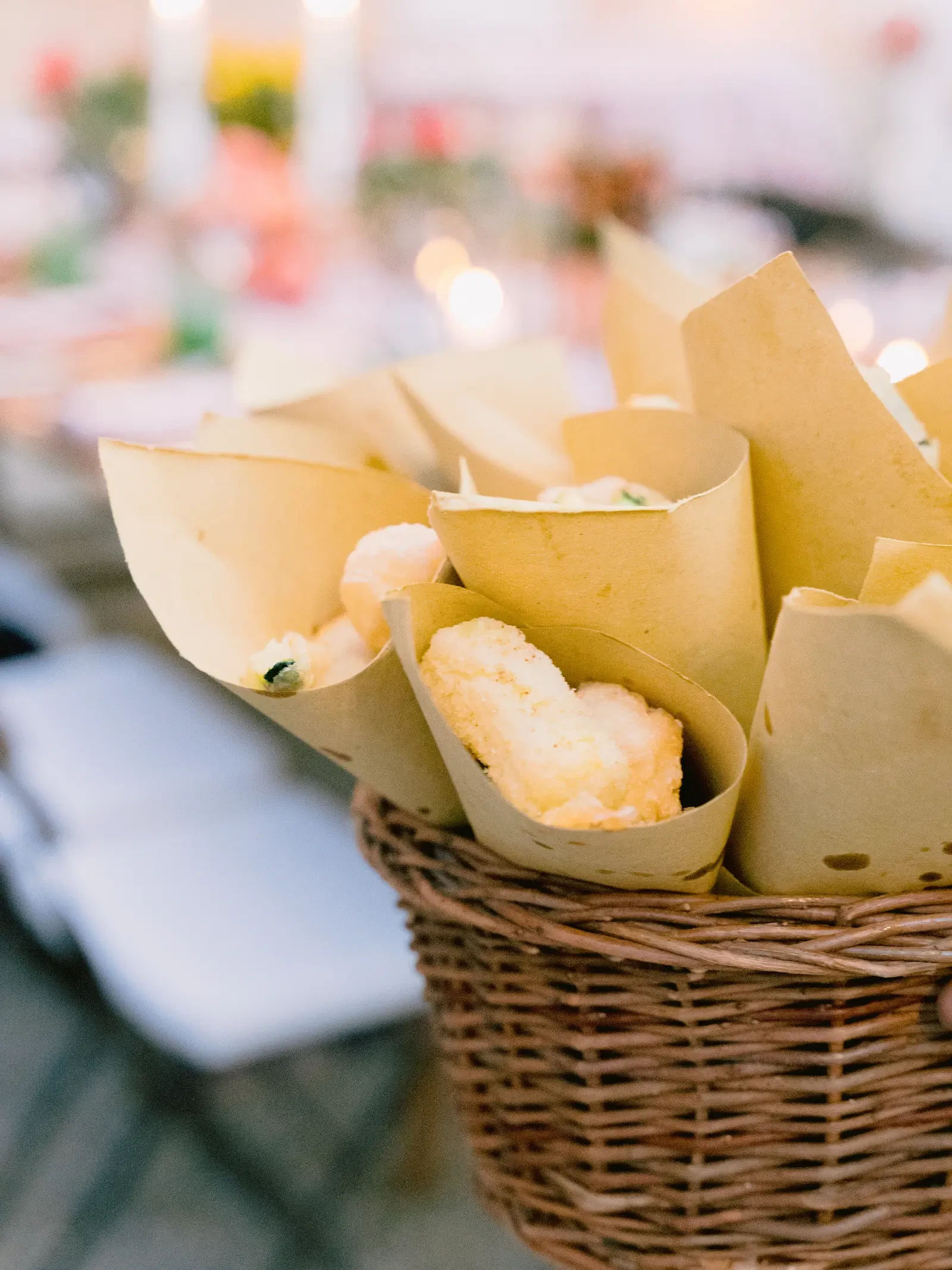 Tempura vegetables basket at welcome dinner